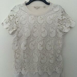 Ted Baker White Floral Lace Short Sleeve Top